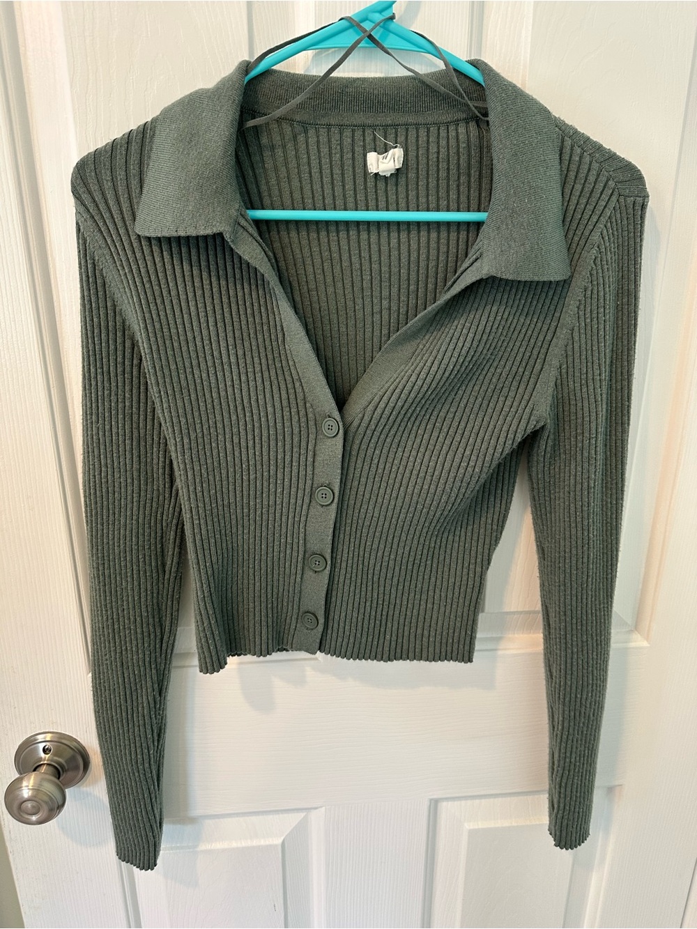 aerie Olive Green Ribbed Button-Up Cardigan Sweater